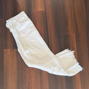 Stylish White Distressed Cropped Women Jeans